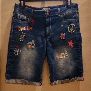👍 Girls Jordache Denim Blue Jean Daisy Flower Stretch  Button Shorts 18. K1